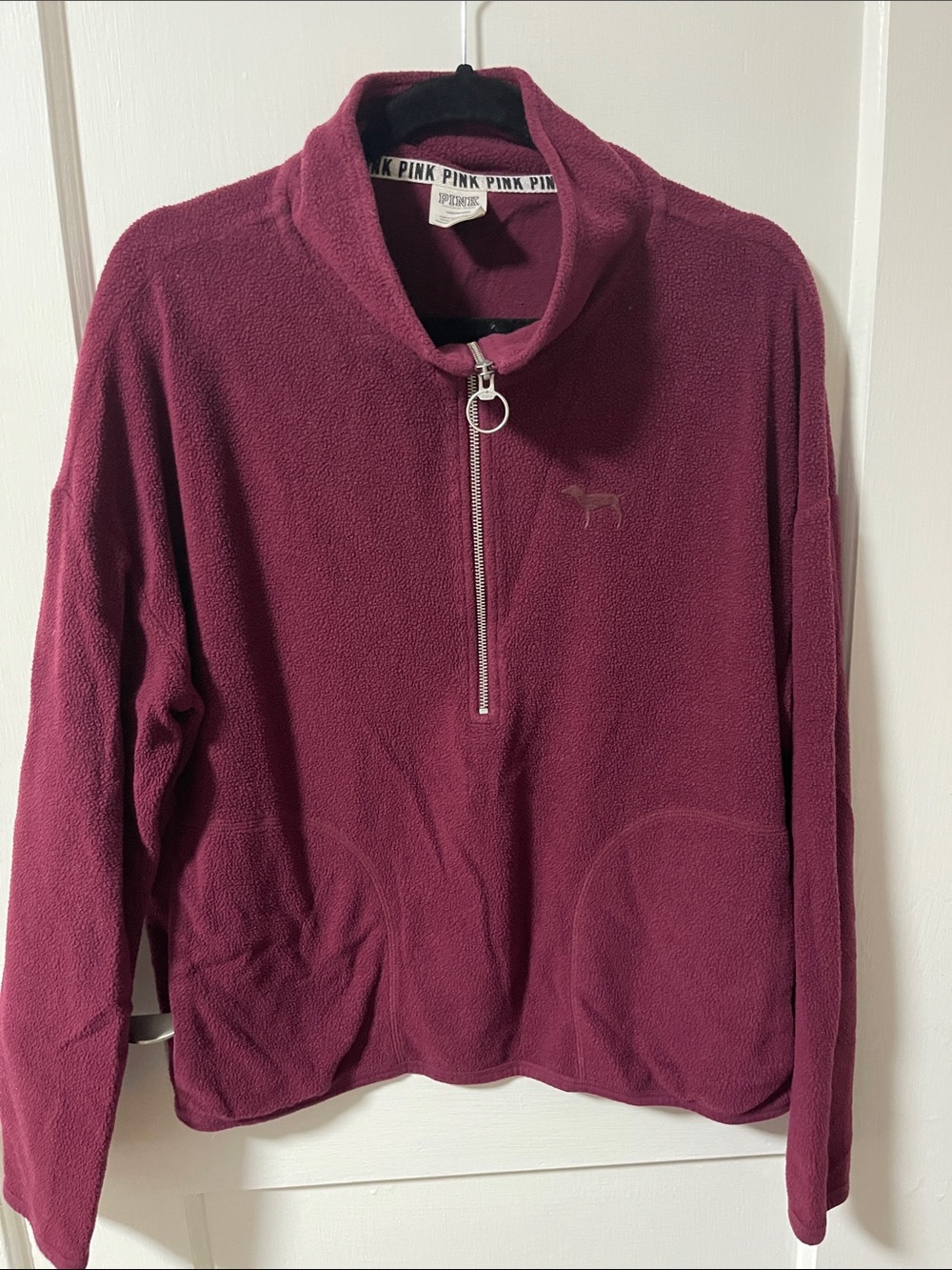 PINK Victoria's Secret Burgundy Quarter-Zip Fleece Pullover